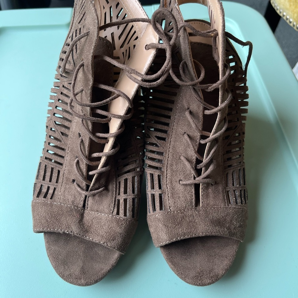 Sam Edelman Brown Lace-up Peep Toe Block Heels